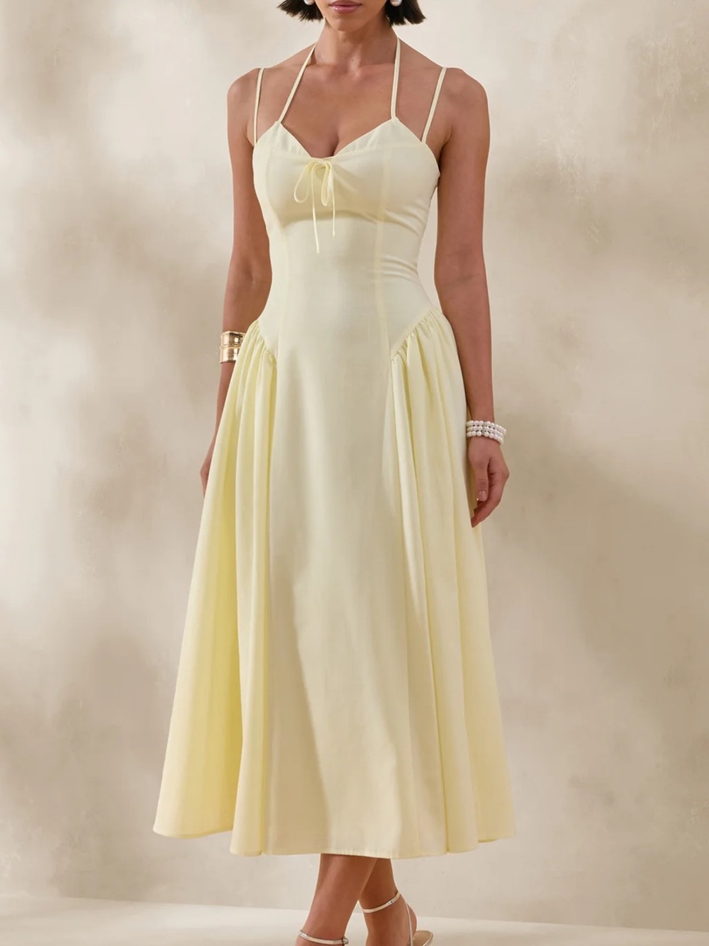 Club L London Audrey Sweetheart Lemon Yellow midi Sun dress